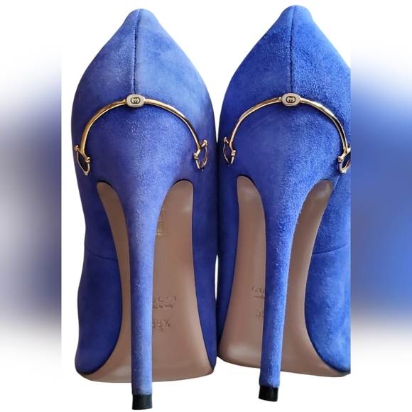 EUC GUCCI Blue Suede Leather Kid Scamosciato Heel Pump IOB - Picture 9 of 12